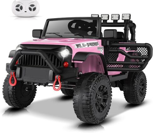 Hikole 24V Ride on Toys for Big Kids with Remote Control, 4X4 400W Battery Powered Truck with Bluetooth, Music, LED Lights, Shock Springs, Safety Belt, Power Wheels 24 Volt for Boys Girls 3-5, Pink in Saudi Arabia