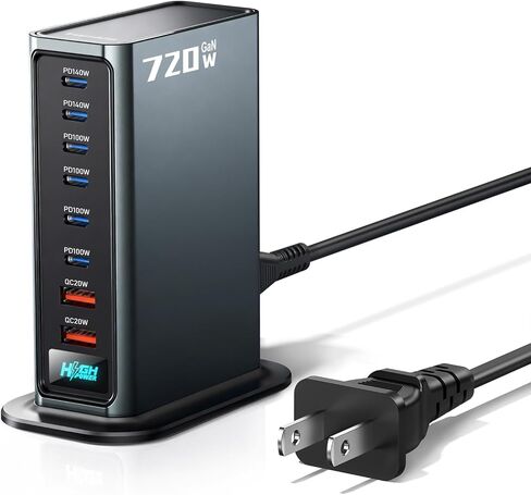 Rocoren 720w USB C Charger Block, 8-Port USB Charging Station with Dual PD 140W Fast Charging Station Hub for Multiple Devices, Laptop GaN Ⅲ Charger for iPhone 17, MacBook Pro/Air, iPad, Samsung in Kuwait