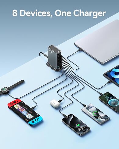 Rocoren 720w USB C Charger Block, 8-Port USB Charging Station with Dual PD 140W Fast Charging Station Hub for Multiple Devices, Laptop GaN Ⅲ Charger for iPhone 17, MacBook Pro/Air, iPad, Samsung in Kuwait