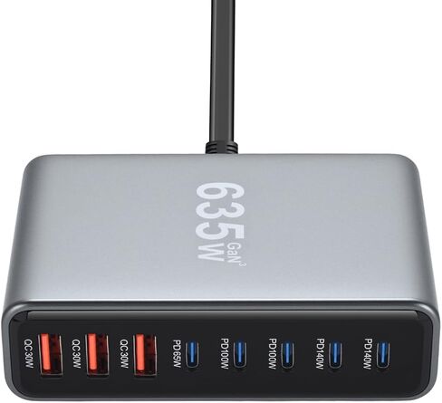 محطة شحن فائقة السرعة بقدرة 635 وات GaN لأجهزة متعددة، ومحطات شحن USB C ذات 8 منافذ لأجهزة iPhone، وiPad، وMacBook، والكمبيوتر اللوحي، والهاتف الخلوي Android، ووحدة شحن متعددة الأجهزة لسطح المكتب من النوع C بقدرة 200 وات in Saudi Arabia