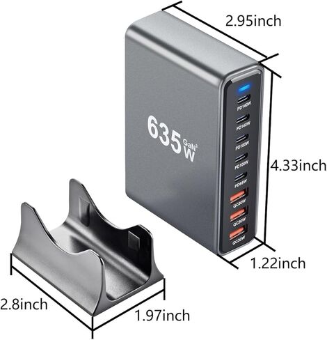 محطة شحن فائقة السرعة بقدرة 635 وات GaN لأجهزة متعددة، ومحطات شحن USB C ذات 8 منافذ لأجهزة iPhone، وiPad، وMacBook، والكمبيوتر اللوحي، والهاتف الخلوي Android، ووحدة شحن متعددة الأجهزة لسطح المكتب من النوع C بقدرة 200 وات in Saudi Arabia