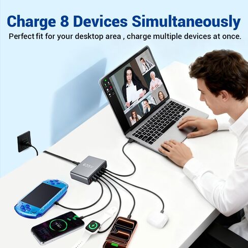 محطة شحن فائقة السرعة بقدرة 635 وات GaN لأجهزة متعددة، ومحطات شحن USB C ذات 8 منافذ لأجهزة iPhone، وiPad، وMacBook، والكمبيوتر اللوحي، والهاتف الخلوي Android، ووحدة شحن متعددة الأجهزة لسطح المكتب من النوع C بقدرة 200 وات in Saudi Arabia