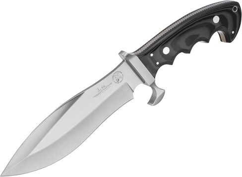 سكين البقاء على قيد الحياة من جيل هيبين ألاسكا مع غمد - شفرة من الفولاذ المقاوم للصدأ محفورة بالليزر، مقبض ميكارتا أسود، غمد من الجلد الطبيعي - سكين متعدد الأغراض للرياضة - إجمالي 12 1/4 بوصة in Kuwait