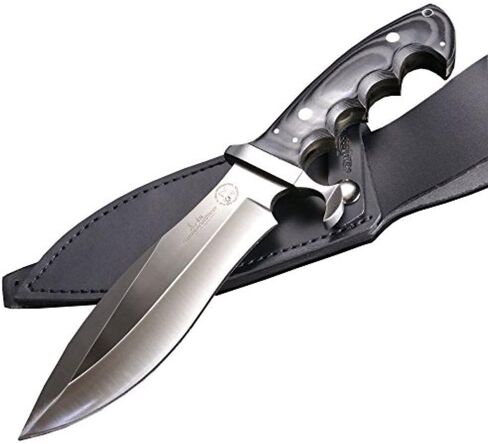 سكين البقاء على قيد الحياة من جيل هيبين ألاسكا مع غمد - شفرة من الفولاذ المقاوم للصدأ محفورة بالليزر، مقبض ميكارتا أسود، غمد من الجلد الطبيعي - سكين متعدد الأغراض للرياضة - إجمالي 12 1/4 بوصة in Kuwait