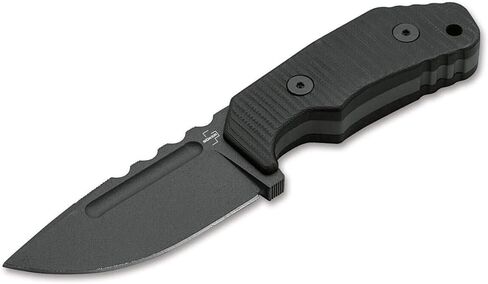 سكين Boker Plus Little Dvalin ذو الشفرة الثابتة EDC، مقابض G10 من الفولاذ D2 المطلي باللون الأسود مع غمد كيديكس الأسود، صممه ديرك هوفميستر (نقطة Spearpoint) in Kuwait