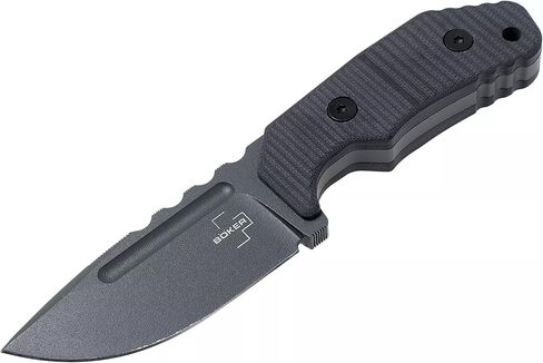سكين Boker Plus Little Dvalin ذو الشفرة الثابتة EDC، مقابض G10 من الفولاذ D2 المطلي باللون الأسود مع غمد كيديكس الأسود، صممه ديرك هوفميستر (نقطة Spearpoint) in Kuwait