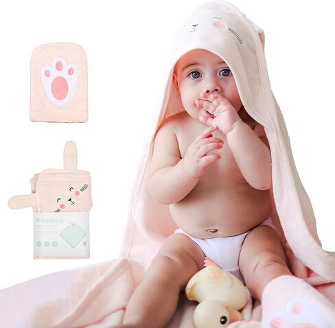 مجموعة مناشف حمام ومنشفة أطفال فاخرة بغطاء للرأس من CuddleBug (دب) - مناشف أطفال بغطاء للرأس مصنوعة من قماش تيري القطني بنسبة 100% لحديثي الولادة والأطفال الصغار، فائقة النعومة والامتصاص، مستلزمات حديثي الولادة (30 بوصة × 30 بوصة) - بيج عسلي in Kuwait