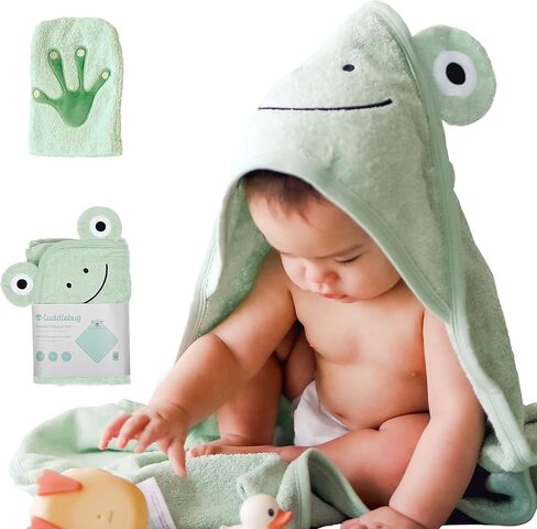 مجموعة مناشف حمام ومنشفة أطفال فاخرة بغطاء للرأس من CuddleBug (دب) - مناشف أطفال بغطاء للرأس مصنوعة من قماش تيري القطني بنسبة 100% لحديثي الولادة والأطفال الصغار، فائقة النعومة والامتصاص، مستلزمات حديثي الولادة (30 بوصة × 30 بوصة) - بيج عسلي in Kuwait