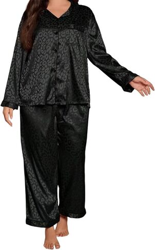 MapleHub Womens Silk Satin Pajamas Set Long Sleeve Sleepwear Button Down Pjs Soft 2 Piece Lounge Set in Saudi Arabia