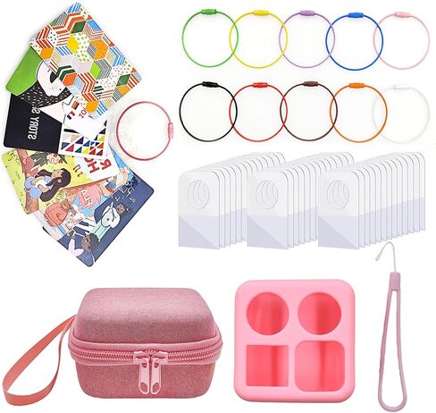 xcivi Hard Carrying Case, Silicone Skin Cover for YOTO Mini Audio Player, with Card Holder for Yoto Card, Designed for Yoto Cards Rings and Tabs 260PCS Self Adhesive Tabs with 10 Loops (Pink) in Saudi Arabia