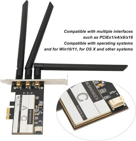 بطاقة BCM943602CS PCIE مع 3 هوائيات 1750 ميجابت في الثانية 2.4 جيجا هرتز 5 جيجا هرتز 4.0 لنظام التشغيل 11 in Saudi Arabia