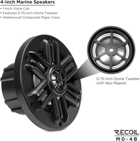 RECOIL M0-4B Coaxial Speakers 4 Inch 2-Way Marine Boat & UTV ATV 4 Ohm Pair in Saudi Arabia