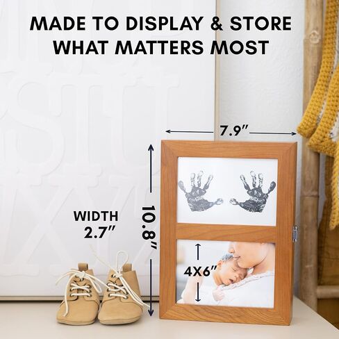 AUDRIC & ANNE 2-in-1 Baby Keepsake Box & Paw Print Kit for Dogs | Solid Cherry Wood Memory Box for Keepsakes with Photo Frame & Inkless Pads | Baby Shower Gifts & Wedding Gift (11″×8″×2.7″) in Saudi Arabia