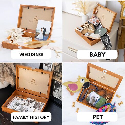 AUDRIC & ANNE 2-in-1 Baby Keepsake Box & Paw Print Kit for Dogs | Solid Cherry Wood Memory Box for Keepsakes with Photo Frame & Inkless Pads | Baby Shower Gifts & Wedding Gift (11″×8″×2.7″) in Saudi Arabia