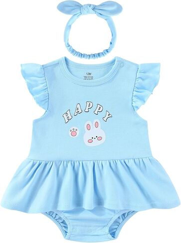 مجموعة ملابس أطفال بناتي صيفية بأكمام مكشكشة وفساتين رومبير للأطفال الرضع in Kuwait