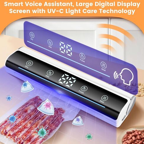 WTWD All-in-One Vacuum Sealer System with Hose, Vacuum sealer with Extra Large Touchscreen & Voice, 30cm Seal Bar, Dry/Moist Modes, UV Sanitizing Light, 80kPa Strong Suction for Locking Freshness in Saudi Arabia