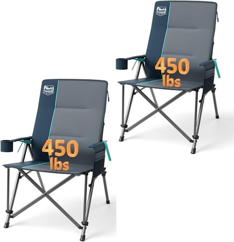 TIMBER RIDGE Oversized Camping Chair with Lumbar Support, Portable Folding Chair Heavy Duty for Adults Supports 450 LBS for Outdoor Camping Lawn, with High Back, Cup Holder, Side Pocket, Blue in Saudi Arabia