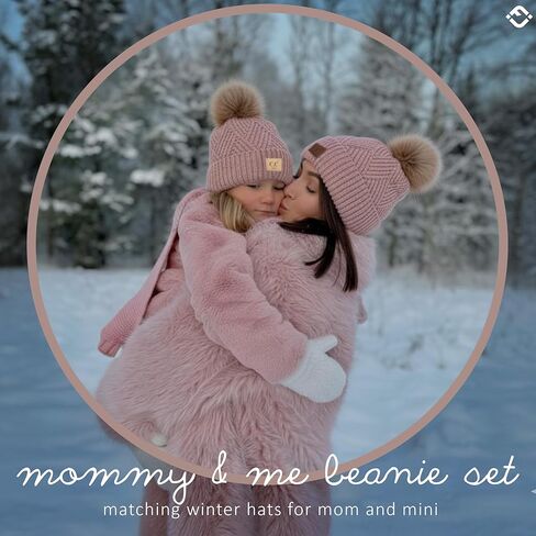 Funky Junque Mommy & Me Pom Beanies - قبعة صغيرة نسائية منسوجة مريحة وقبعة شتوية للفتيات الصغيرات للأعمار من 1 إلى 4 سنوات، مجموعة رائعة in Kuwait