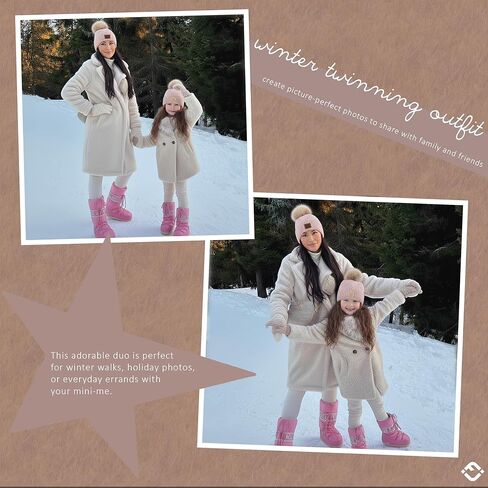 Funky Junque Mommy & Me Pom Beanies - قبعة صغيرة نسائية منسوجة مريحة وقبعة شتوية للفتيات الصغيرات للأعمار من 1 إلى 4 سنوات، مجموعة رائعة in Kuwait