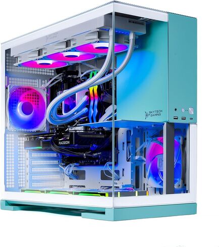 كمبيوتر Skytech Gaming Aqua للألعاب، AMD Ryzen 7 7700X 4.5 جيجا هرتز، NVIDIA RTX 5070 12 جيجا، 1 تيرابايت Gen4 NVMe SSD، 32 جيجا DDR5 RAM 6000، 850 وات ذهبي ATX 3 PSU، 360 ARGB AIO، واي فاي، ويندوز 11، سطح المكتب in Kuwait