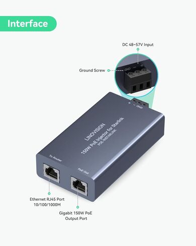 حاقن LINOVISION جيجابت كامل 150 وات عالي الطاقة PoE لـ Starlink مع مدخل 48-57 فولت / 3A 10/100/1000M in Kuwait