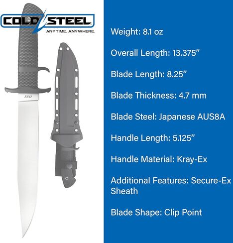 الباردة الصلب OSI 8.25 "اليابانية AUS8A كليب نقطة بليد 5.125" Kray-Ex مقبض التكتيكية في الهواء الطلق الصيد شفرة مثبتة سكين ث/آمنة Ex غمد in Kuwait