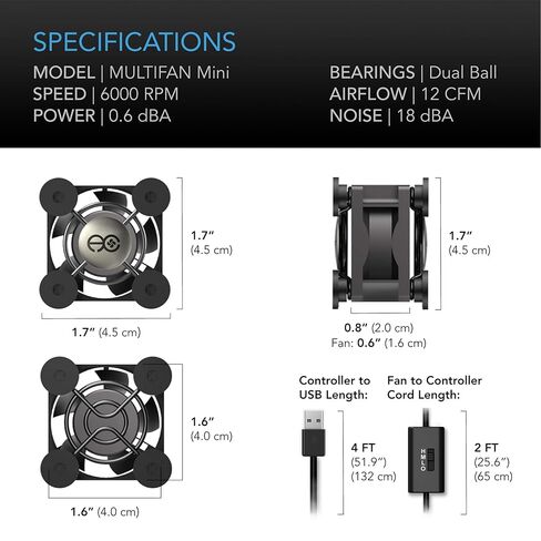 AC Infinity MULTIFAN Mini, Compact 40mm x 20mm USB Fan, UL-Certified for VR Gear, Aquarium, Roku, Router, Raspberry Pi, Cosplay, Helmet Cooling Ventilation (Pack of 2) in Saudi Arabia