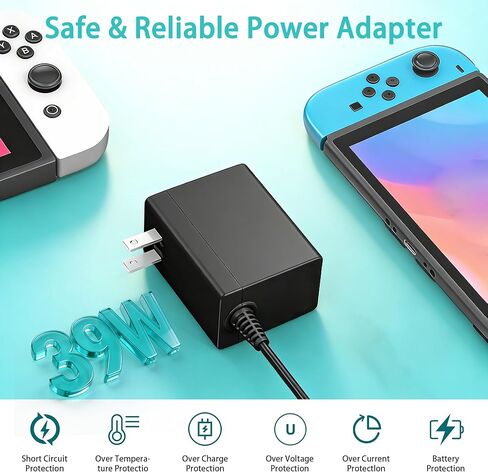 شاحن أسود سريع متوافق مع نينتندو سويتش، مع سلك USB-C، متوافق مع سويتش أوليد، لايت، ستيم ديك - يدعم وضع التلفزيون in Kuwait