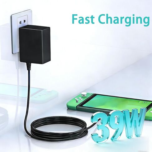 شاحن أسود سريع متوافق مع نينتندو سويتش، مع سلك USB-C، متوافق مع سويتش أوليد، لايت، ستيم ديك - يدعم وضع التلفزيون in Kuwait