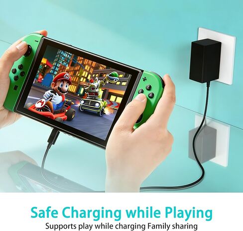 شاحن أسود سريع متوافق مع نينتندو سويتش، مع سلك USB-C، متوافق مع سويتش أوليد، لايت، ستيم ديك - يدعم وضع التلفزيون in Kuwait