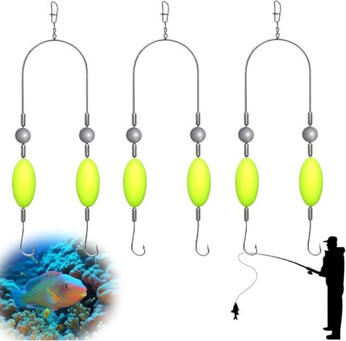3Pcs Double-Hook Reverse Bottom Rig, Single Line Double Fishing Hooks for Freshwater Lake & Pier Fishing in Saudi Arabia