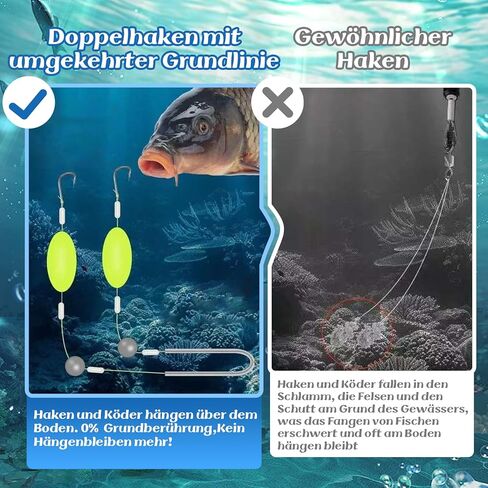 3Pcs Double-Hook Reverse Bottom Rig, Single Line Double Fishing Hooks for Freshwater Lake & Pier Fishing in Saudi Arabia