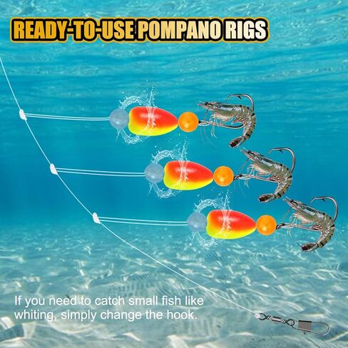 Pompano Rigs for Surf Fishing, 5/10 PCS Pre-Tied Saltwater Fishing Rigs with Triple 3/0 Circle Hooks, Pompano Floats Surf Fishing Tackle in Saudi Arabia