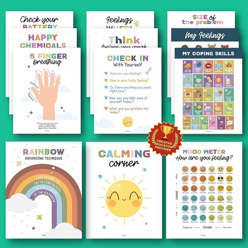 EXCOOL CLUB 16 Calming Corner Posters For Classroom Decor - Feelings Chart For Kids Ages 4-8, Feelings Poster Calm Down Corner Supplies, Elementary Classroom Must Haves For Teacher (11x17) in Saudi Arabia