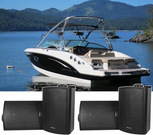 Rockville HP5S BK 5.25 in Black 420W Peak/140W RMS Marine Outdoor Indoor Swivel Wall Mount Home Speakers, Swivel Bracket for Boats, Weather Resistant, for Boat Sound Systems, 2-Pairs in Saudi Arabia