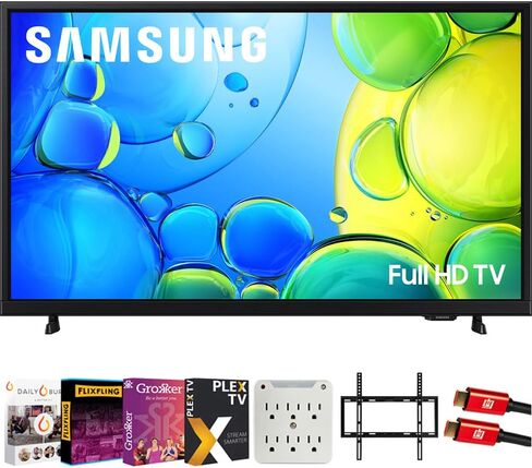 حزمة تلفزيون سامسونج 32 بوصة 1080 بكسل FHD F6000F 4K الذكي 2025 مع بث أفلام Premiere + حامل جداري للتلفزيون مقاس 19-45 بوصة + محول زيادة التيار بـ 6 منافذ + كابل HDMI 2X ودليل كامل للمبتدئين في المسرح المنزلي in Saudi Arabia