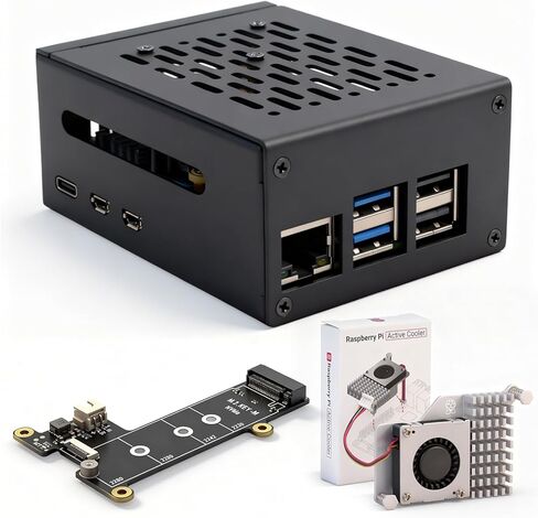 حافظة معدنية ممتازة مع قبعة PCIe NVMe ومروحة نظام تحمل منخفض الضوضاء ومبددات حرارة Cambo لجهاز Raspberry Pi 5 (ذاكرة وصول عشوائي سعتها 8 جيجابايت أو 16 جيجابايت) in Kuwait