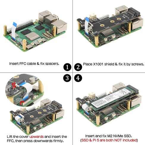 حافظة معدنية ممتازة مع قبعة PCIe NVMe ومروحة نظام تحمل منخفض الضوضاء ومبددات حرارة Cambo لجهاز Raspberry Pi 5 (ذاكرة وصول عشوائي سعتها 8 جيجابايت أو 16 جيجابايت) in Kuwait