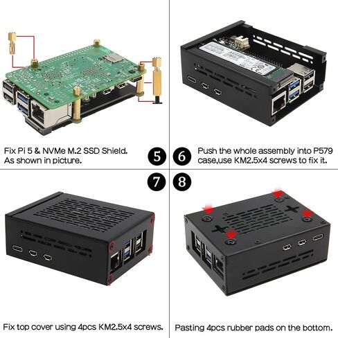 حافظة معدنية ممتازة مع قبعة PCIe NVMe ومروحة نظام تحمل منخفض الضوضاء ومبددات حرارة Cambo لجهاز Raspberry Pi 5 (ذاكرة وصول عشوائي سعتها 8 جيجابايت أو 16 جيجابايت) in Kuwait