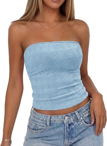 BTFBM Tube Tops for Women Spring Summer 2026 Backless Fitted Floral Embroidery Going Out Bandeau Top Beach Vacation in Saudi Arabia