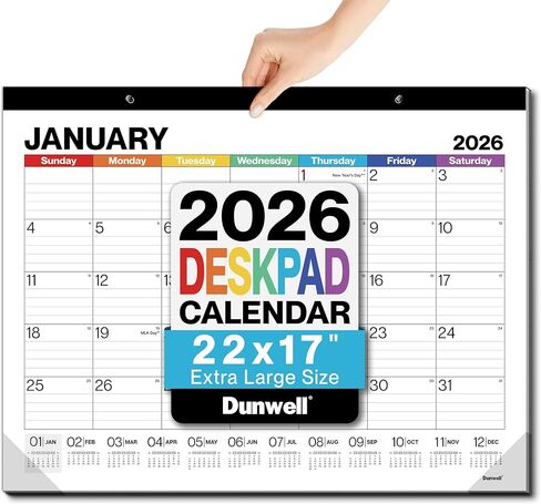 Dunwell 22x17 Desk Calendar 2025-2026 (Colorful), Use Now to Dec 2026, as Large Hanging Wall Calendar or Big Monthly Desktop Blotter, Lined Daily Blocks, Easy to Read, Perfect for Office or Home in Saudi Arabia