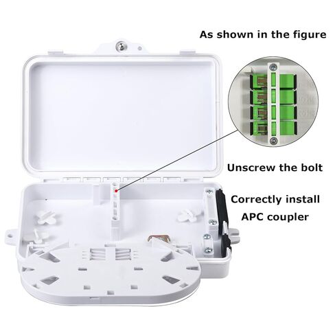 Fiber Optic Distribution Box, 4 Port Wall Mount Enclosure with 4 SC APC Adapters, Singlemode, FTTH, IP65 Waterproof Outdoor/Indoor Use(with 1pc 1 to 4 SC/APC Steel Tube PLC Splitter in Saudi Arabia