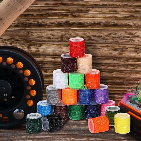 24 Pcs Fly Tying Materials Multi Colored Chenille Fly Fishing Thread DIY Fishing Tying Line Kit for Nymphal Bugs Scud Shrimp Lures Flies Supplies in Kuwait
