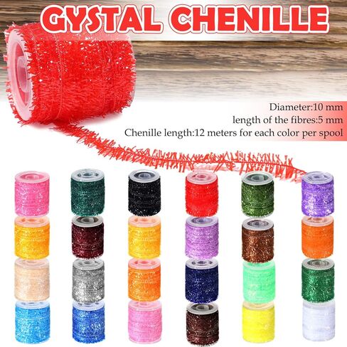 24 Pcs Fly Tying Materials Multi Colored Chenille Fly Fishing Thread DIY Fishing Tying Line Kit for Nymphal Bugs Scud Shrimp Lures Flies Supplies in Kuwait