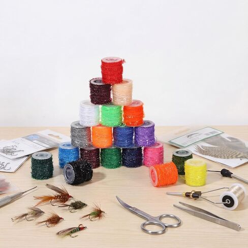 24 Pcs Fly Tying Materials Multi Colored Chenille Fly Fishing Thread DIY Fishing Tying Line Kit for Nymphal Bugs Scud Shrimp Lures Flies Supplies in Kuwait