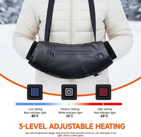 Heated Hand Warmer Pouch, PU Leather Electric Heated Hand Muff, With10000mAh Rechargeable Power Bank Hand Warmer, 3 Levels Heating for Football, Hunting,Fishing,Camping.(Power Bank Included) in Kuwait