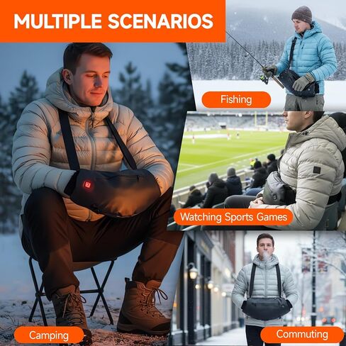 Heated Hand Warmer Pouch, PU Leather Electric Heated Hand Muff, With10000mAh Rechargeable Power Bank Hand Warmer, 3 Levels Heating for Football, Hunting,Fishing,Camping.(Power Bank Included) in Kuwait