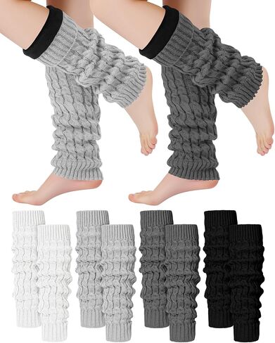 Shihanee 4 Pairs Skating Leg Warmers for Women Thermal Elastic Fleece Lined Leg Warmers Solid Color Boot Socks for Daily Wear in Saudi Arabia