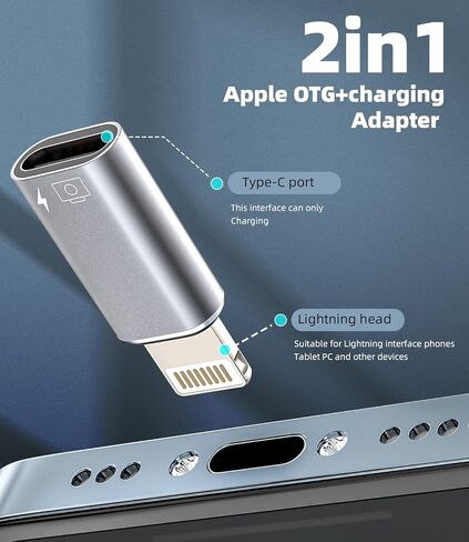 for iPhone OTG Adapter(2Pack) USB C Female to Lightning Male Charger Data Sync Converter Type-C Headphone Dongle Camera Card Reader Flash Drive Mouse Keyboard for Apple 11 12 13 14 Pro Max X 8 7 Plus in Saudi Arabia