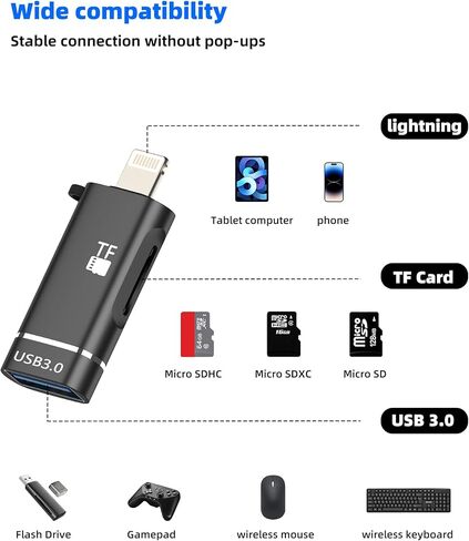 محول Lightning إلى USB كابل OTG Micro SD (2 في 1) لهاتف IPhone 14 13 Pro Max لأجهزة Apple لقارئ بطاقات IPad وكاميرا رقمية محرك فلاش أنثى وإضاءة ذكر محول هاتف وسلك MFI اتصال TF in Saudi Arabia